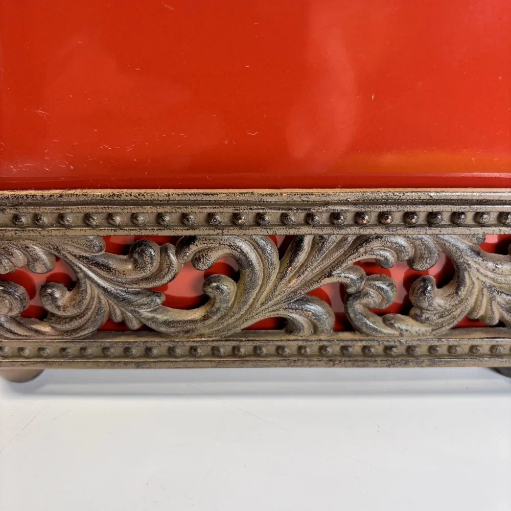 3 Piece Canister GG Collection Tuscan Red Scroll Metal Bases European Charm